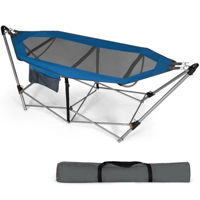 Costway Folding Hammock Indoor & Outdoor Hammock With Side Pocket & Iron Stand 10 Costway Folding Hammock Indoor & Outdoor Hammock With Side Pocket & Iron Stand - Image 10