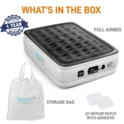 SereneLife Full Size Inflatable Premium Airbed Flocked PVC Mattress For Travel & Camping W/ Internal AC Pump, Storage Bag, & 2 Repair Patches (2 Pack) -Camping Equipment Series GUEST 04ab2da1 1bcb 4325 bcaa 47c11a3d4679 1