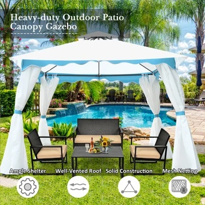 Tangkula 2 Tier 10'x10'Patio Steel Gazebo Outdoor Canopy Tent Steel Frame Shelter Awning W/Side Walls For Patio Yard Garden 5 Tangkula 2 Tier 10'x10'Patio Steel Gazebo Outdoor Canopy Tent Steel Frame Shelter Awning W/Side Walls For Patio Yard Garden - Image 5