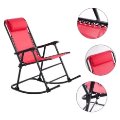 Costway Folding Zero Gravity Rocking Chair Rocker Porch Outdoor Patio Headrest Red -Camping Equipment Series GUEST 0f395454 ea97 40ae bca9 eaea62dd1b11