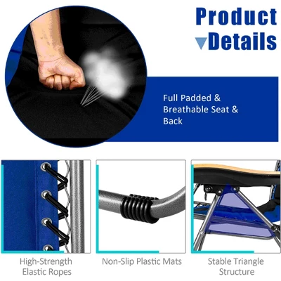 Costway 2PCS Folding Zero Gravity Chair Padded Lounge Chair W/ Beech Armrests Turquoise/Blue/Grey 6 Costway 2PCS Folding Zero Gravity Chair Padded Lounge Chair W/ Beech Armrests Turquoise/Blue/Grey - Image 6