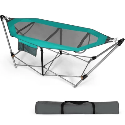 Costway Folding Hammock Indoor & Outdoor Hammock With Side Pocket & Iron Stand 12 Costway Folding Hammock Indoor & Outdoor Hammock With Side Pocket & Iron Stand - Image 12