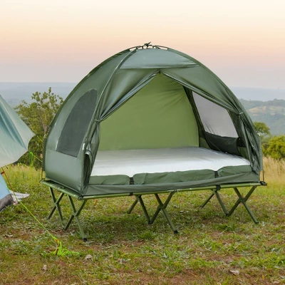Outsunny 2 Person Foldable Camping Cot, Portable Outdoor With Sleeping Bag & Thick Air Mattress, Multifunctional Elevated Camping Bed Tent For 2 1 Outsunny 2 Person Foldable Camping Cot, Portable Outdoor With Sleeping Bag & Thick Air Mattress, Multifunctional Elevated Camping Bed Tent For 2