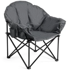 Costway Folding Camping Moon Padded Chair With Carry Bag Cup Holder Portable Navy BrownGrey -Camping Equipment Series GUEST 1241b2ca e8d5 4aba 9abe b4e8e67f6ceb