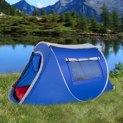 Leisure Sports 2-Person Water-Resistant Barrel Style Pop-Up Tent For Camping - With Rain Fly, Carry Bag, And Sunchaser - Blue 4 Leisure Sports 2-Person Water-Resistant Barrel Style Pop-Up Tent For Camping - With Rain Fly, Carry Bag, And Sunchaser - Blue - Image 4