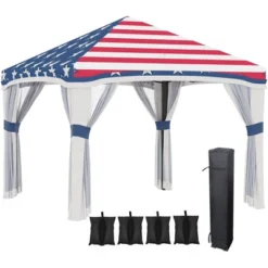 Outsunny 10' X 10' Pop Up Canopy With Nettings, Foldable Party Tent With Wheeled Carry Bag And 4 Sand Bags -Camping Equipment Series GUEST 1b1d94e4 6386 4746 9501 9b2fed6096e6