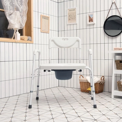 Costway 3-in-1 Bedside Commode Portable Toilet W/ Adjustable Height & Drop-arm 1 Costway 3-in-1 Bedside Commode Portable Toilet W/ Adjustable Height & Drop-arm