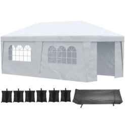 Outsunny 19' X 10' Large Party Tent, Height Adjustable Pop Up Canopy With Weight Bags And Wheeled Carry Bag -Camping Equipment Series GUEST 1bce1c60 3345 48a1 9c67 79d2f03fee3f