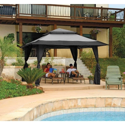 Z-Shade 13 X 13 Foot Adjustable Height Instant Gazebo Outdoor Canopy Patio Shelter Tent With Stakes, Steel Frame, And Storage Carry Bag, Gray 4 Z-Shade 13 X 13 Foot Adjustable Height Instant Gazebo Outdoor Canopy Patio Shelter Tent With Stakes, Steel Frame, And Storage Carry Bag, Gray - Image 4