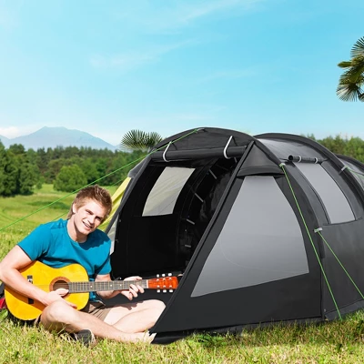 Outsunny 3-4 Person Waterproof Cabin Tent With Room Division, Portable Camping Gear With Windows, Carrying Bag, Charcoal 2 Outsunny 3-4 Person Waterproof Cabin Tent With Room Division, Portable Camping Gear With Windows, Carrying Bag, Charcoal - Image 2