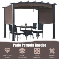 Tangkula Outdoor Retractable Pergola 10 X 10ft Patio Pergola Gazebo Sun Shade Shelter Canopy W/Heavy Duty Steel Frame For Beach -Camping Equipment Series GUEST 2996ca2d fa42 4dde 86a1 d07e1166a435