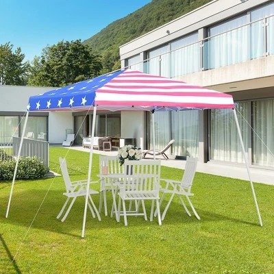 Outsunny 10' X 10' Pop Up Canopy Event Tent With American Flag Roof, Slanted Legs, Easy Height Adjustable For Wedding Party For Patio Backyard Garden 1 Outsunny 10' X 10' Pop Up Canopy Event Tent With American Flag Roof, Slanted Legs, Easy Height Adjustable For Wedding Party For Patio Backyard Garden