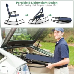 Costway Folding Zero Gravity Rocking Chair Rocker Porch Outdoor Patio Headrest Blue -Camping Equipment Series GUEST 2d2b2988 e9f5 43c8 b67b 98cfa4775486 1