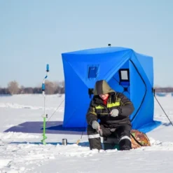 Outsunny 2 Person Ice Fishing Shelter, Waterproof Oxford Fabric Portable Pop-up Ice Tent With Bag For Outdoor Fishing