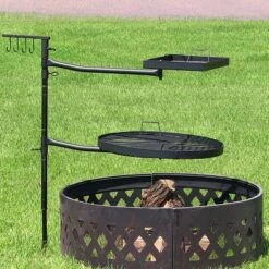 Sunnydaze Decor Sunnydaze Outdoor Camping Or Backyard Steel Adjustable Cooking Grilling Fire Pit BBQ Stake With 2 Swivel Swing Grates -Camping Equipment Series GUEST 31cea5fa 99c3 489f b38b 3bfdddb82583
