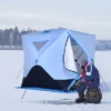 Outsunny 4 Person Ice Fishing Shelter With Padded Walls, Thermal Waterproof Portable Pop Up Ice Tent With 2 Doors, Light Blue