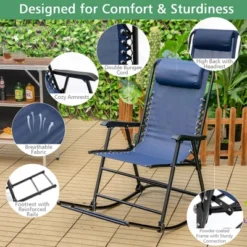Costway Folding Zero Gravity Rocking Chair Rocker Porch Outdoor Patio Headrest Blue -Camping Equipment Series GUEST 338a0501 2a62 4193 9b26 79dbbeb60b4d 1