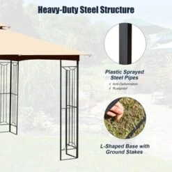 Tangkula 2-Tiers 10'x10' Outdoor Canopy Gazebo Heavy-Duty Steel Frame Party Patio Large Canopy L-Shaped Gazebo Beige/Grey -Camping Equipment Series GUEST 338b25a4 0837 4102 915d 600d71b0e7ea