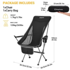 KingCamp Lightweight Padded Highback Folding Lounge Chair With Cupholder, Side Storage Pocket, And Carry Bag For Indoor Or Outdoors, Black/Grey -Camping Equipment Series GUEST 35390c26 3b95 49a0 95ee 46fb4f9e8e04