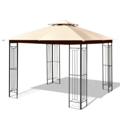 Tangkula 2-Tiers 10'x10' Outdoor Canopy Gazebo Heavy-Duty Steel Frame Party Patio Large Canopy L-Shaped Gazebo Beige/Grey -Camping Equipment Series GUEST 39599d49 a66a 47df 81d4 332136e1c561