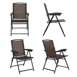Costway 4PCS Folding Sling Chairs Steel Armrest Patio Garden Camping W/Adjustable Back -Camping Equipment Series GUEST 3d15133c eef1 4e75 a43e f99dcabda16c