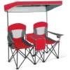 Costway Portable Folding Camping Canopy Chairs W/ Cup Holder Cooler Outdoor Red