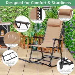 Costway Folding Zero Gravity Rocking Chair Rocker Porch Outdoor Patio Headrest Beige -Camping Equipment Series GUEST 3d9094d3 19f9 4701 a216 f005d2e46dac