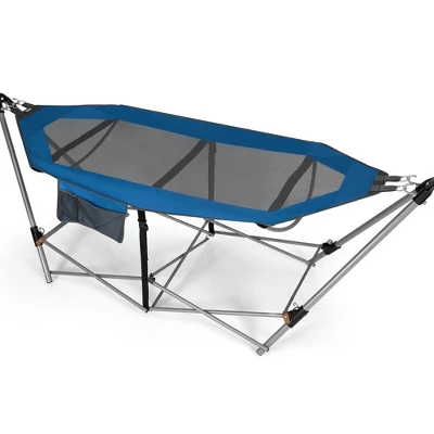 Costway Folding Hammock Indoor & Outdoor Hammock With Side Pocket & Iron Stand 7 Costway Folding Hammock Indoor & Outdoor Hammock With Side Pocket & Iron Stand - Image 7