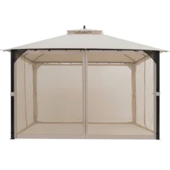 Costway 12' X 10' Outdoor Patio Gazebo Canopy Shelter Double Top Sidewalls Netting Brown Beige -Camping Equipment Series GUEST 453978ab 17d0 4537 9b94 e77860fc86e4