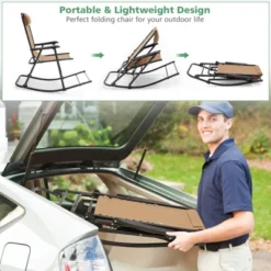 Costway Folding Zero Gravity Rocking Chair Rocker Porch Outdoor Patio Headrest Beige -Camping Equipment Series GUEST 4893dead 8845 4793 b220 bc9f59ff6cec