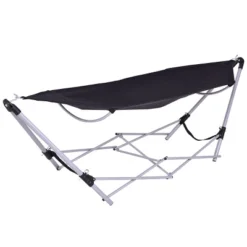 Costway Black Portable Folding Hammock Lounge Camping Bed Steel Frame Stand W/Carry Bag