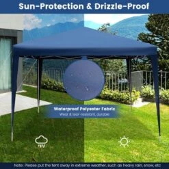 Costway Patio 10x10ft Outdoor Instant Pop-up Canopy Folding Sun Shelter Carry Bag Navy/Grey/White -Camping Equipment Series GUEST 4e4f3575 1255 4622 90e0 bcacbabed42f