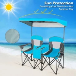 Costway Portable Folding Camping Canopy Chairs W/ Cup Holder Cooler Outdoor Blue -Camping Equipment Series GUEST 4f8bc3a1 738b 407a bd7d 57cd1b2cb863