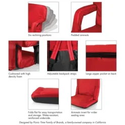 Picnic Time Ventura Stadium Seats - Red -Camping Equipment Series GUEST 5302e12c d3b7 4208 b91b b3fd1ea2f968