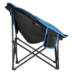 KingCamp Folding Portable Indoor And Outdoor Waterproof Saucer Lounge Camping And Bedroom Chair With Cup Holder And Back Storage Pocket, Black/Blue