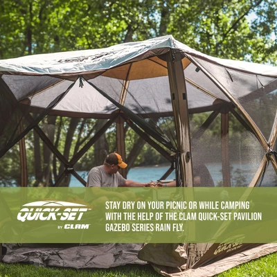 CLAM Quick-Set Outdoor Gazebo Screen Tent Canopy Accessory Rain Fly Roof Tarp For Pavilion/Pavilion Camper Models, Tan (Tent Not Included) 2 CLAM Quick-Set Outdoor Gazebo Screen Tent Canopy Accessory Rain Fly Roof Tarp For Pavilion/Pavilion Camper Models, Tan (Tent Not Included) - Image 2