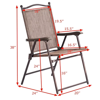 Costway Set Of 2 Patio Folding Sling Back Chairs Camping Deck Garden Beach Brown 1 Costway Set Of 2 Patio Folding Sling Back Chairs Camping Deck Garden Beach Brown