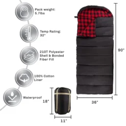Leisure Sports 3-Season Extra Large Sleeping Bag - Black/Red