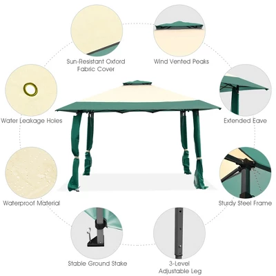 Costway 13'x13' Gazebo Canopy Shelter Awning Tent Patio Garden Green 7 Costway 13'x13' Gazebo Canopy Shelter Awning Tent Patio Garden Green - Image 7