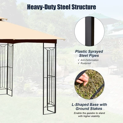 Costway 10' X 10' Patio Canopy Gazebo Outdoor 2-Tier Steel Tent Heavy-Duty L-Shaped 5 Costway 10' X 10' Patio Canopy Gazebo Outdoor 2-Tier Steel Tent Heavy-Duty L-Shaped - Image 5