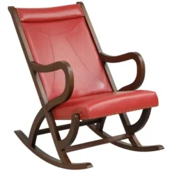 Costway Rocking Chair With PU Cushion Modern Rocker With Rubber Wood Frame Black/Red -Camping Equipment Series GUEST 5bcaf185 8dd4 4134 8590 3a602d805b99