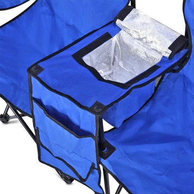 GoTeam Double Folding Camping Chair Set With Shade Umbrella, Cooler, And Carrying Bag For Camping, Beach Lounging, Tailgating, And More, Blue 4 GoTeam Double Folding Camping Chair Set With Shade Umbrella, Cooler, And Carrying Bag For Camping, Beach Lounging, Tailgating, And More, Blue - Image 4