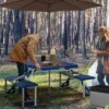 Outsunny Portable Foldable Camping Picnic Table Set With Four Chairs And Umbrella Hole, 4-Seats Aluminum Fold Up Travel Picnic Table
