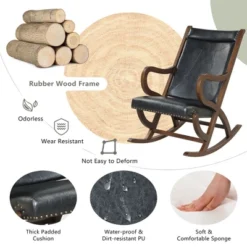 Costway Set Of 2 Rocking Chair With PU Cushion Modern Rocker W/ Rubber Wood Frame BlackRed -Camping Equipment Series GUEST 5c9f00ba 1455 4a4e b523 c68806828b57