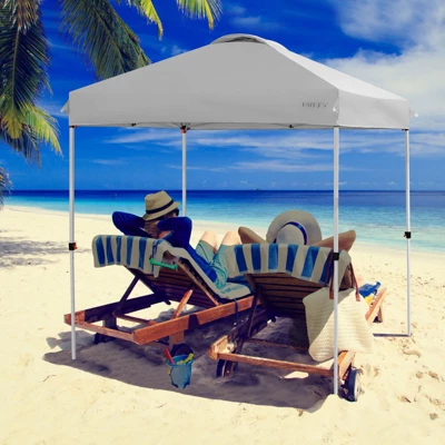 Tangkula 6.6’ X 6.6’ Pop-up Canopy Tent Outdoor Camping Sun Shelter W/ Portable Roller Bag & 4 Weight Bags Blue/ White/ Grey 3 Tangkula 6.6’ X 6.6’ Pop-up Canopy Tent Outdoor Camping Sun Shelter W/ Portable Roller Bag & 4 Weight Bags Blue/ White/ Grey - Image 3