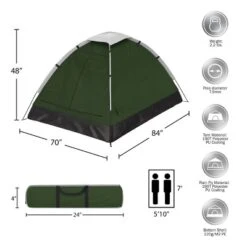 Leisure Sports Lightweight, Water-Resistant 2-Person Dome Tent With Removable Rain Fly And Carry Bag - Green