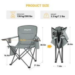 KingCamp Padded Folding Lounge Chairs With Built-In Cupholder, Insulated Cooler Sleeve, And Side Storage Pocket For Indoor & Outdoors, Grey (2 Pack) -Camping Equipment Series GUEST 618ba23e 7d09 4b78 bee0 5ffac3dc2aaf