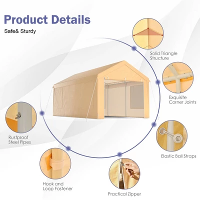 Costway 10x20 Ft Heavy-Duty Steel Carport Car Canopy Shelter Sidewalls Tent Garage 8 Costway 10x20 Ft Heavy-Duty Steel Carport Car Canopy Shelter Sidewalls Tent Garage - Image 8