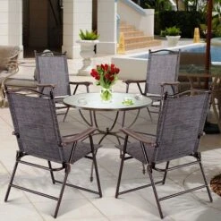 Tangkula 2-Piece Folding Outdoor Patio Chair Sling Back Camping Chair With Armrest & Pillow -Camping Equipment Series GUEST 67a3bcd6 1f55 4d0a be86 afe382241cdd