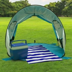 Pop Up Beach Tent With UV Protection And Ventilation Windows – Water And Wind Resistant Double-Door Sun Shelter For Outdoor Events By Wakeman (Blue) -Camping Equipment Series GUEST 6a78970c b607 45db 990e 5d350b48da05